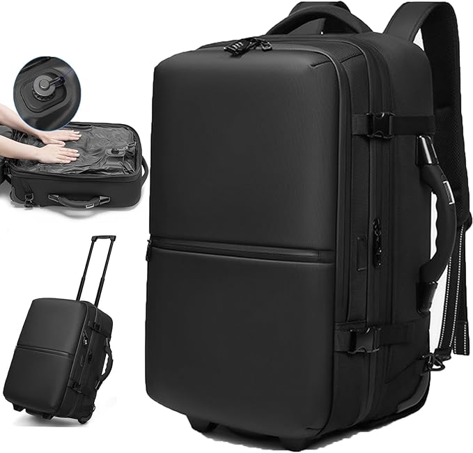 21" Vacuum Compression Backpack with Wheels, Expandable, Waterproof, Carry On Travel, Laptop Bag, Flight Approved Luggage Rolling Suitcase Backpacks(Built-in Vacuum Backpack with wheels)