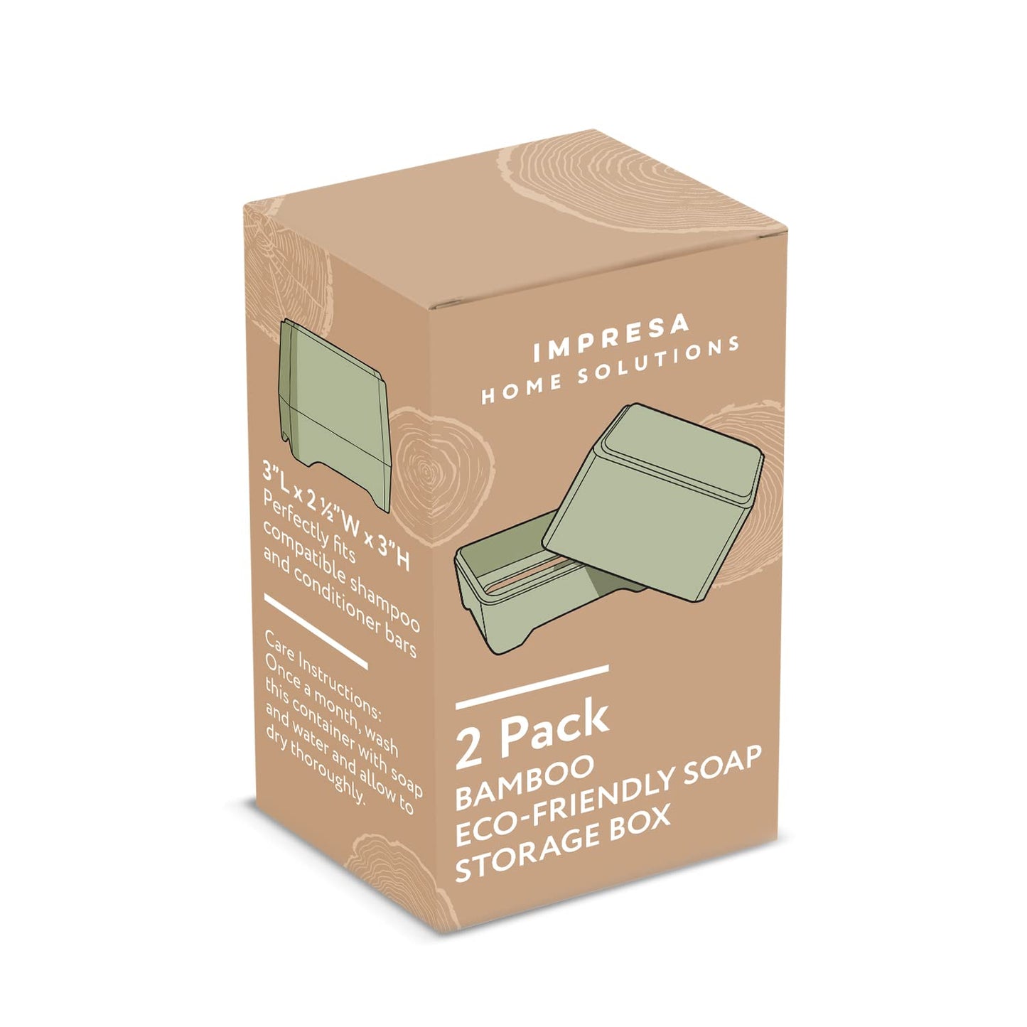 Impresa [2 Pack] Bamboo Soap Holder Compatible with Ethique Shampoo & Conditioner Bars - Quick Drying Slatted Soap Box & Shampoo Bar Container - Compostable Sugarcane