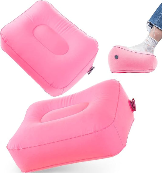 Inflatable Foot Rest Pillow - Portable, Non-Slip Base for Desk, Office Chair, Travel & Bed - Ergonomic Foot Support & Comfort(Pink)