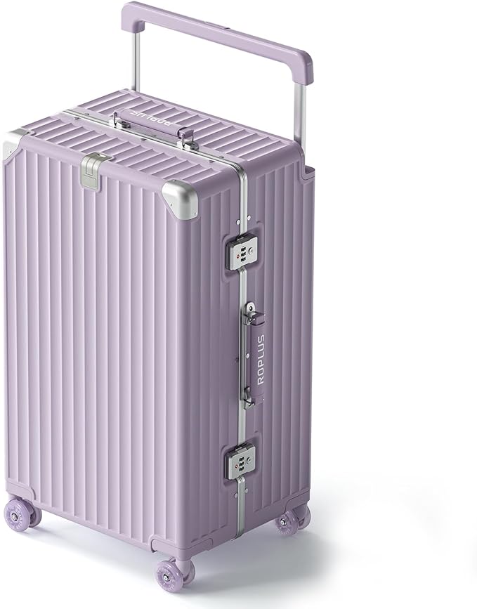 Aluminium Frame Checked-Luggage with Smooth Jelly Wheels, Hardside Zipperless Rolling Suitcase with TSA Lock (Purple, 28-Inch)