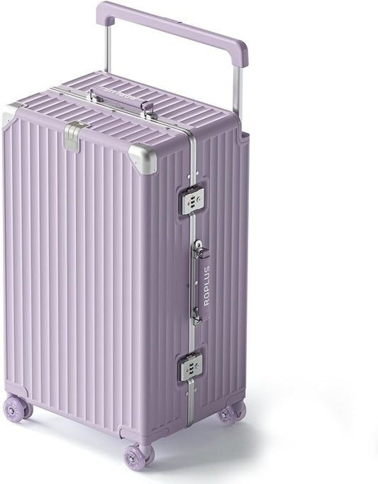 Aluminium Frame Checked-Luggage with Smooth Jelly Wheels, Hardside Zipperless Rolling Suitcase with TSA Lock (Purple, 28-Inch)