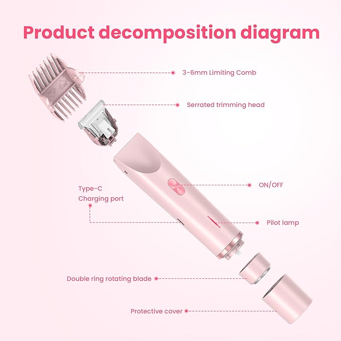 Bikini Trimmer for Women-2 in 1 Dual Head Electric Razors,IPX7 Waterproof Bikini Electric Shaver,Dry & Wet Use Painless Bikini Shaver,Pubic Hair Trimmer for Private Area & Body Hair, Pink