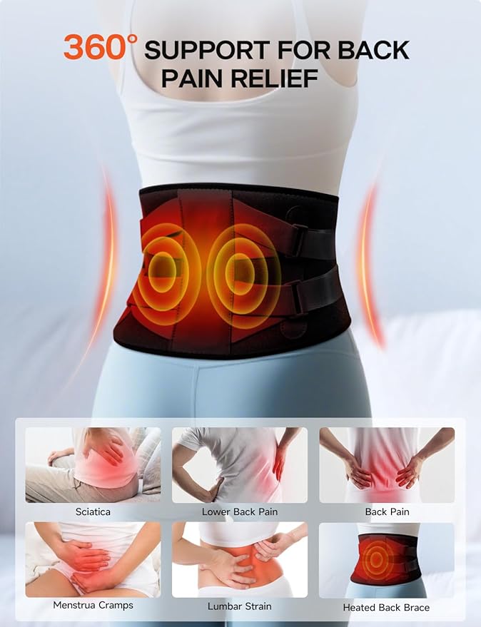 ALLJOY 67" Cordless Heating Pad for Back Pain Relief FSA Eligible, Birthday Gifts for Women Men Mom Dad, Portable Lower Back Massager with 3 Heat 5 Vibration, Wireless Heating Pad for Cramps