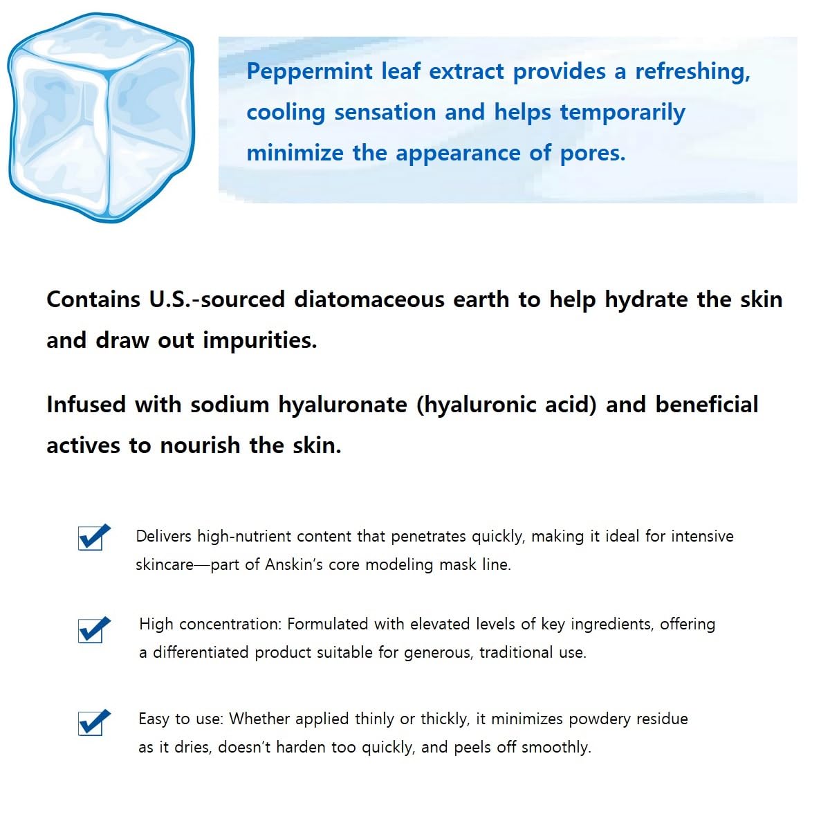 jNE Anskin Original Modeling Mask Powder Pack | Korean Skincare Face Pack for Calming Irritated Skin, Deep Hydration & Pore-Cleansing Care (35.27oz / 1kg, Cool Ice)