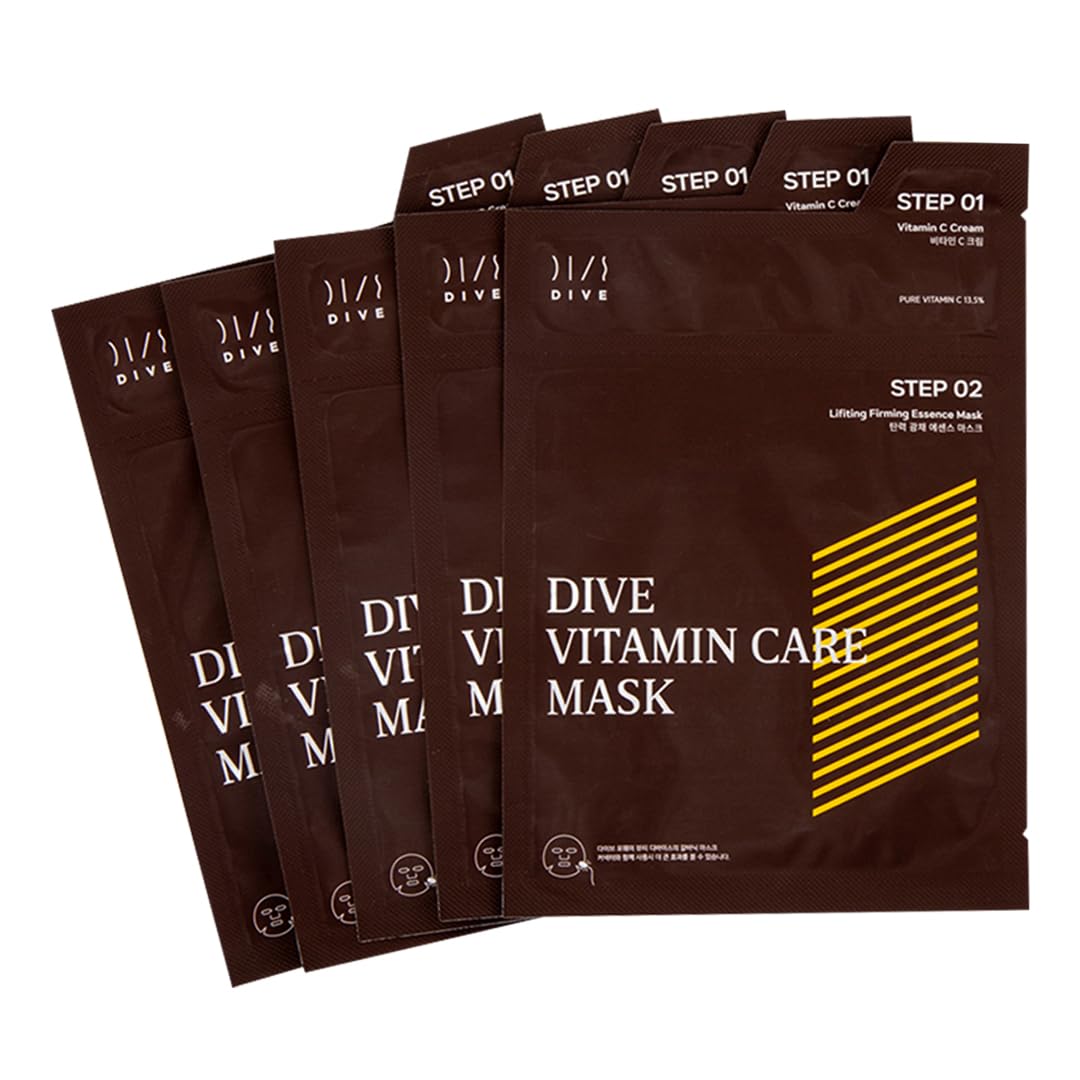 DIVE Korean Face Mask with (13.5% UK Vitamin C Cream) (10 Hyaluronic Acids) for Brightening, Moisturizer, Sheet Mask, Galvanic Facial Effect, Antioxidant Korean Skin Care
