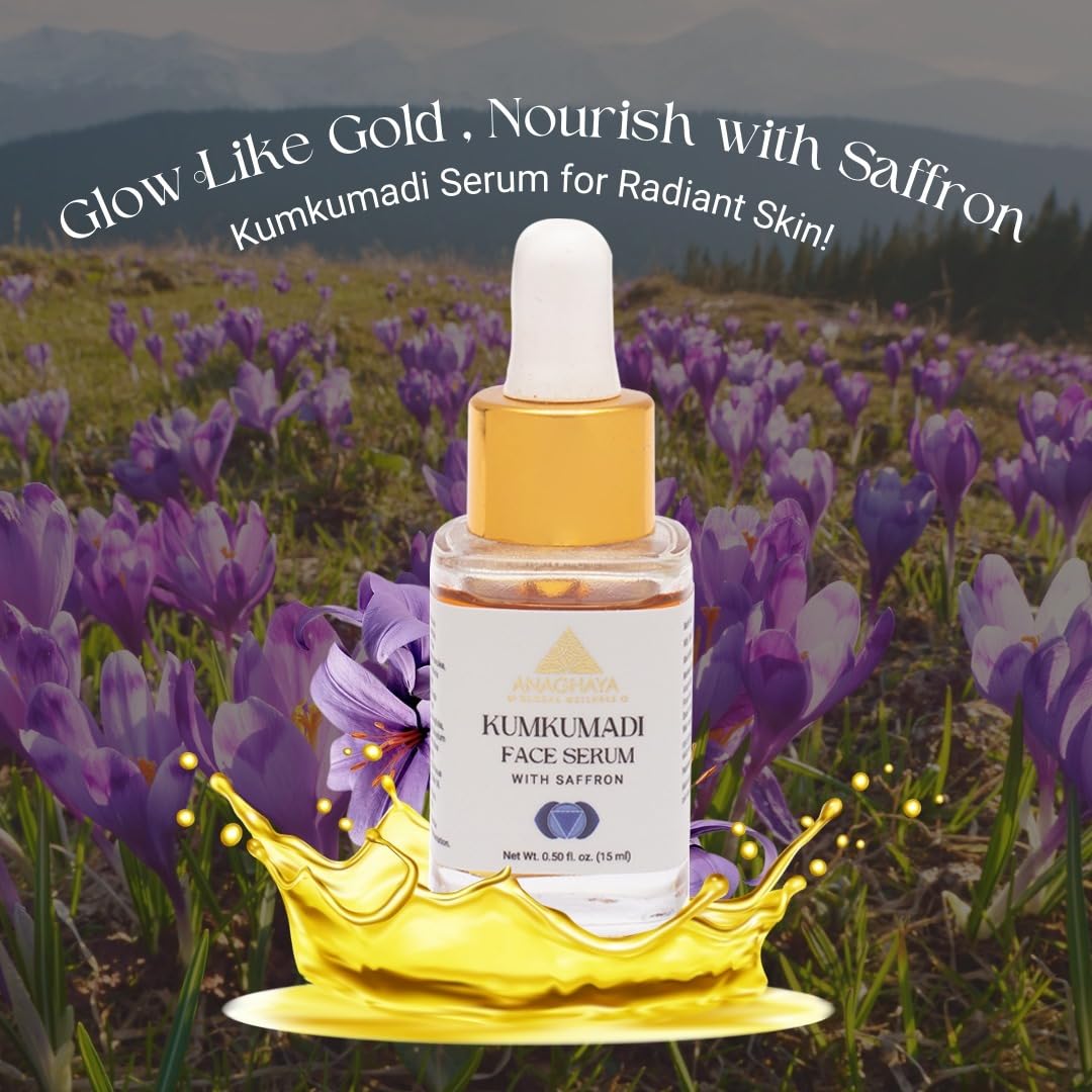 Kumkumadi Oil - Ayurveda Face Serum with Saffron & Sandalwood for Glowing Skin Helps Reduce Fine Lines & Spots, Fast-Absorbing & Lightweight, Saffron Facial Moisturizer- 0.50 Fl Oz/15ML