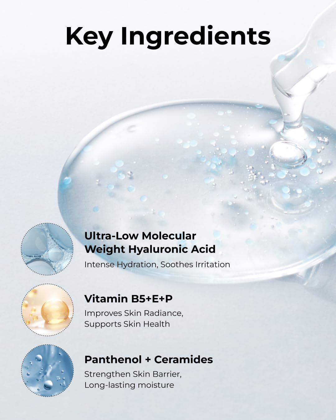 BOM Hyaluronic Acid Moisturizing Serum 1.69 fl oz, Lightweight Vegan Facial Serum with Moisture Capsules and Vitamins, Deep 20 Layer Hydration, Face Plumping, Hypoallergenic, Dry Skin Korean Skincare