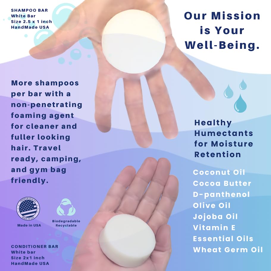 SPIRALEAF Solid Shampoo Bar & Conditioner Bar Set, FRESH LAVENDER Essential Oil Blend, Limited Ingredients, Concentrated Formula, Fragrance-Free, Dye-Free, Premium Hair Care and Shave Bars