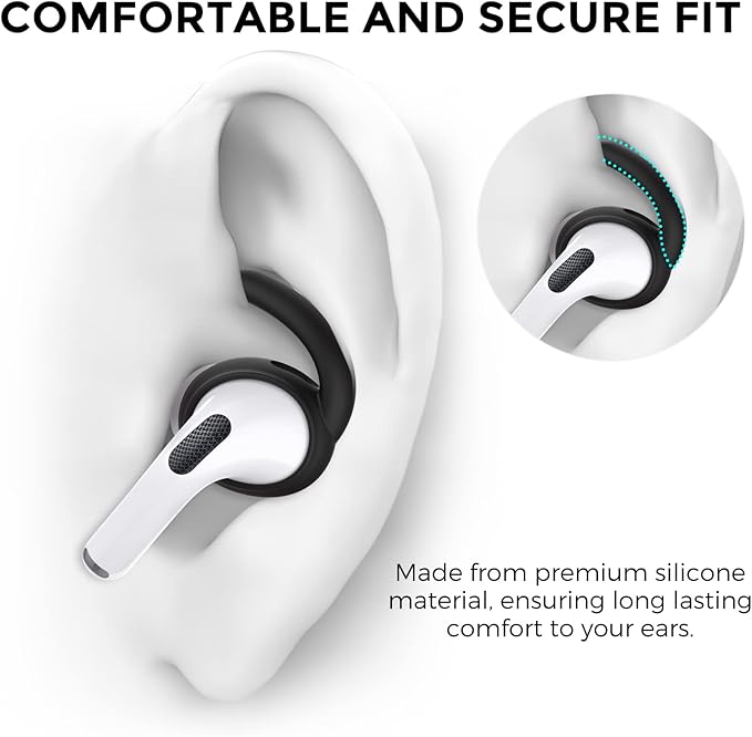 AhaStyle 4 Pairs AirPods Pro 2 Ear Hooks【Added Storage Pouch】 Anti-Slip Ear Covers Silicone Accessories Compatible with Apple AirPods Pro 2nd Generation (2 Large+2 Small, Black)