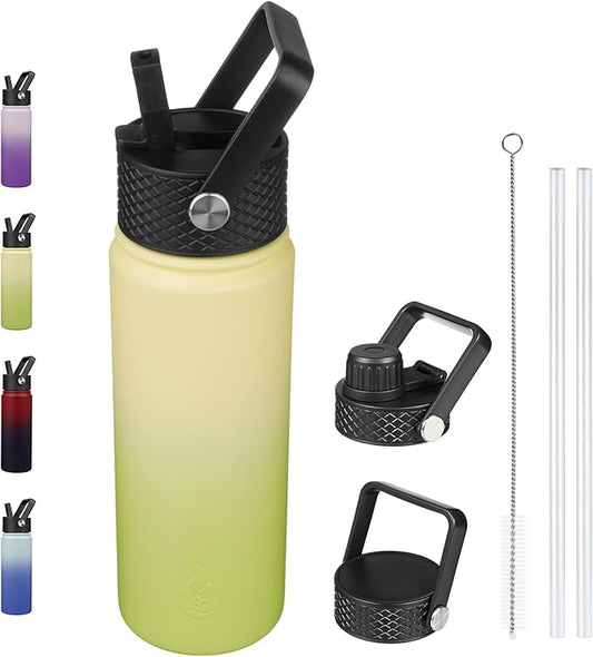 BJPKPK Insulated Water Bottles with Straw Lid, 22oz Cold & Hot Thermo, Stainless Steel Metal Water Bottle with 3 Lids, Reusable Thermo, Cups, Mugs for Daily Use-Avocado
