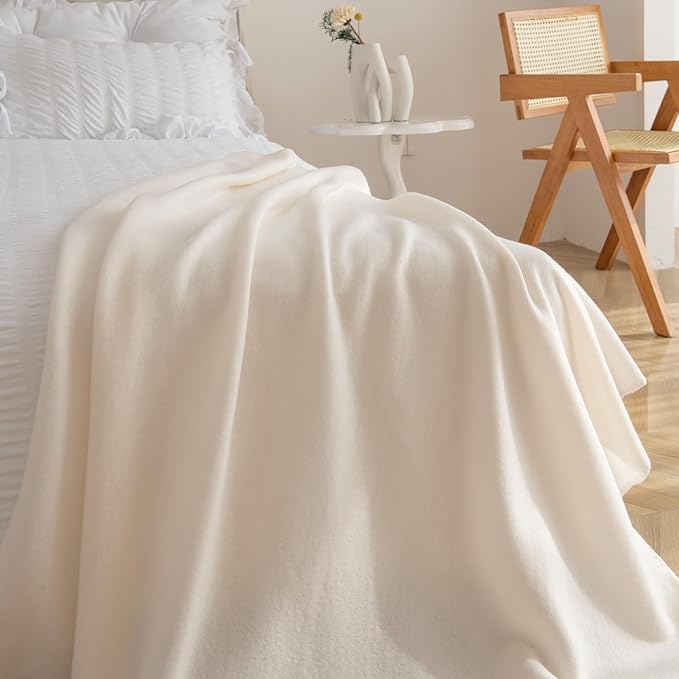 CAI TENG Fleece Throw Blankets Lightweight Warm Soft Cozy Kids Blanket Pet-Friendly Bulk Fleece Blanket Solid for Home, Bed, Sofa, Dorm, Office, Gifts, Outdoor Off-White 6 Pack 50 x 60 inch