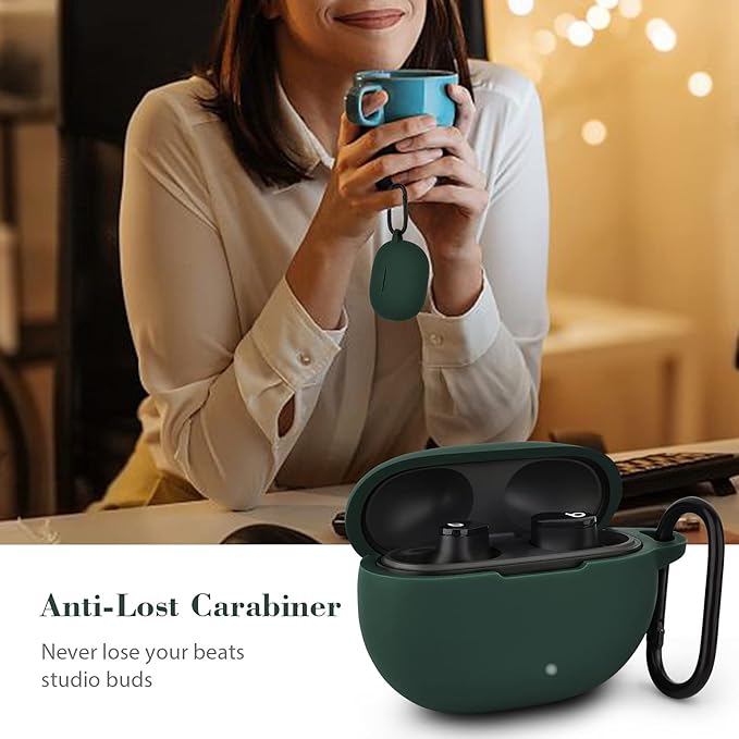 AIRSPO Silicone Case Compatible with Beats Studio Buds Case 2021 Soft Protective Cover for Beats Wireless Earbuds with Keychain (Midnight Green)