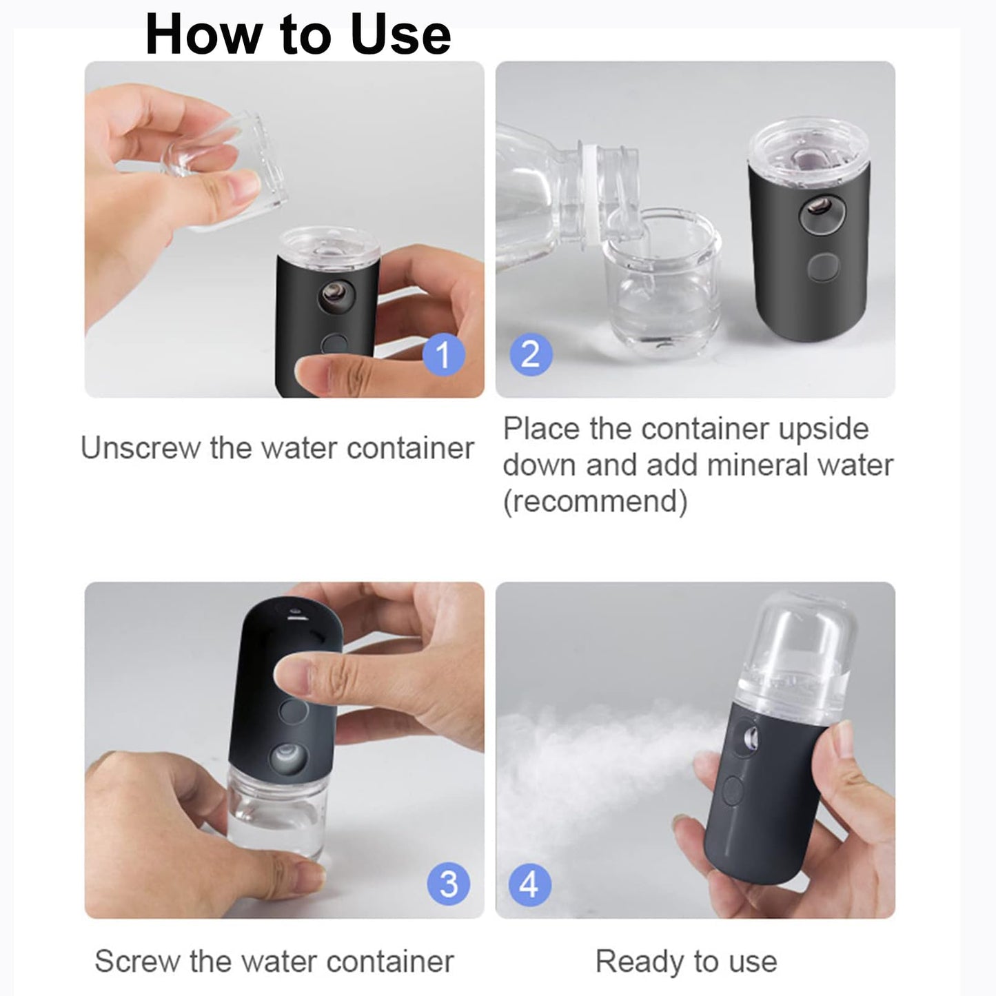 Kingsmile Nano Facial Mister,Moisturizing Nano Mist Sprayer, Portable Mini Nano Mister, Handy Lash Mister for Eyelash Extensions, Face Mister with 1OZ /30ML Visual Water Tank Black