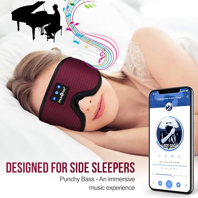 MUSICOZY Sleep Headphones Bluetooth 5.4 Headband Sleeping Eye Mask for Mom Women Men Wireless Music Earbuds Earphones for Side Sleepers Built-in HD Speakers Cool Gadgets Unique Gifts