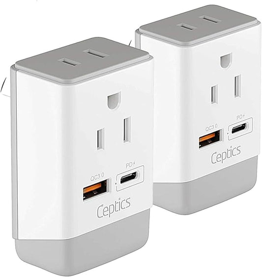 Ceptics Australia China New Zealand Power Plug Adapter 2 Pack, QC 3.0 & PD, Safe Dual USB & USB-C - 2 USA Socket for USA to Australian New Zealand Fiji Argentina, Type I AP-16-2PK Fast Charging