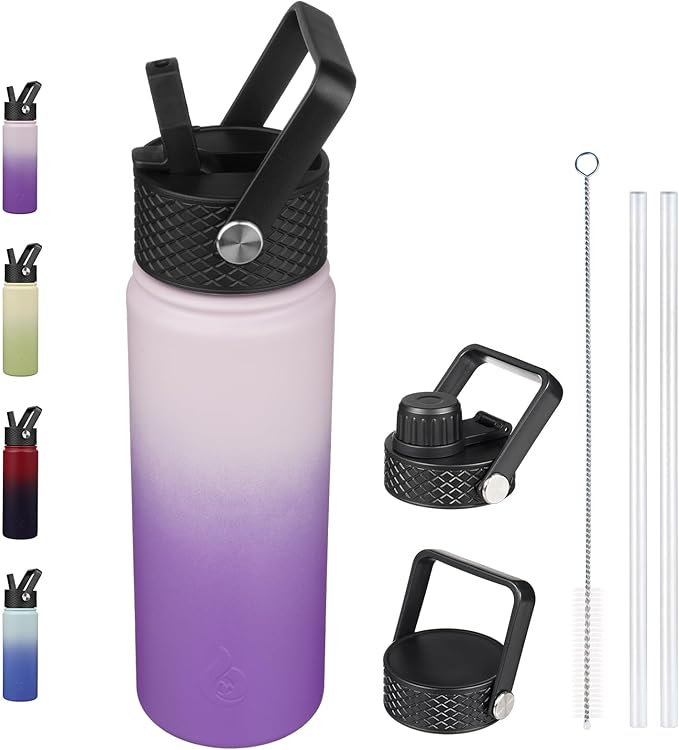 BJPKPK Insulated Water Bottles with Straw Lid, 22oz Cold & Hot Thermo, Stainless Steel Metal Water Bottle with 3 Lids, Reusable Thermo, Cups, Mugs for Daily Use-Violet