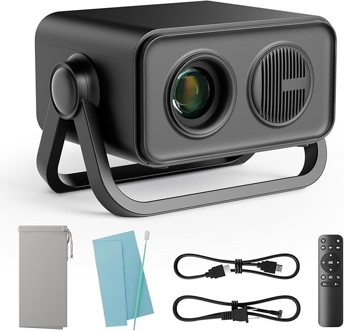 BKZ 2025 upgraded 360°Adjustable Dual Stand AI Auto Keystone Electric Focus Mini Portable Projector with Bluetooth 5.4, 1080P support Outdoor movie Projector compatible with HDMI/USB/Phone (Black)