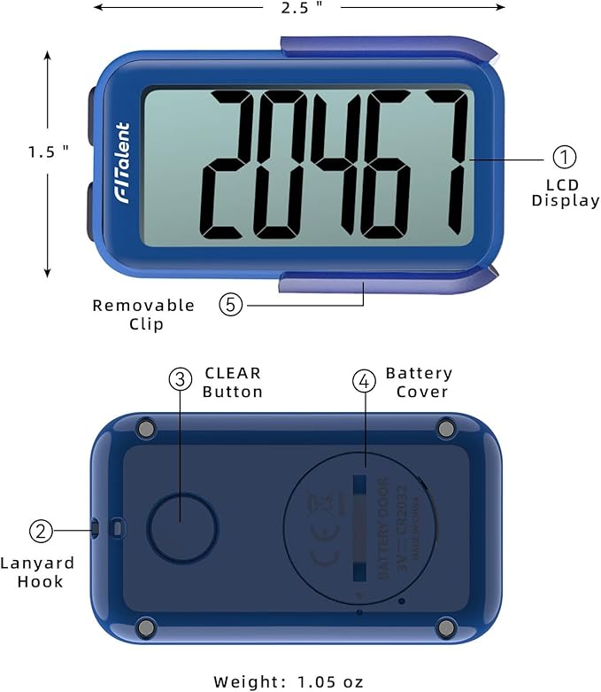 Pedometer for Walking Steps, 3D Accurate Simple Pedometer, Step Counter for Kids Men Women Seniors, Step Tracker with Clip Lanyard