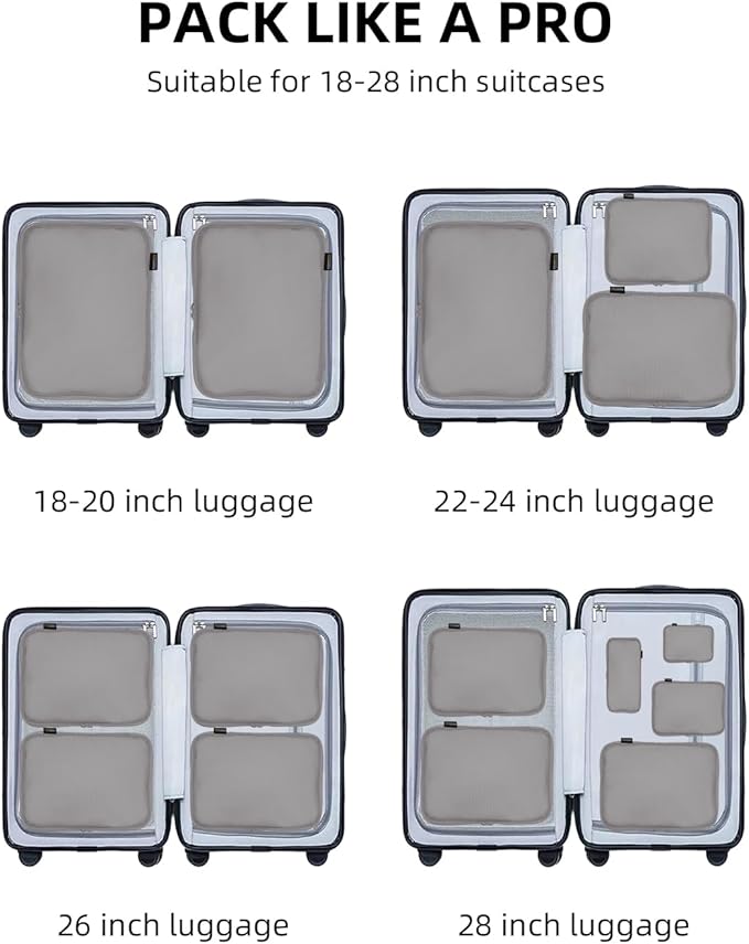 Compression Packing Cubes for Travel, XL/L/M/S Luggage Organizers (6 Set, Silver Gray)