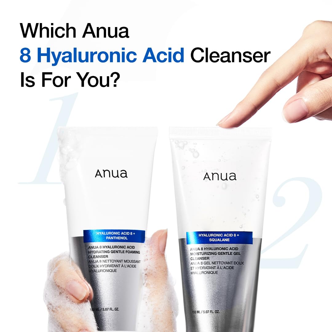 ANUA Moisturizing Gentle Gel Cleanser, Hyaluronic Acid, Squalane, Ceramide, Foaming Facial Korean Cleanser, pH Balance, Daily Hydrating Face Wash, Korean Skincare (150ml/5.07fl oz.)