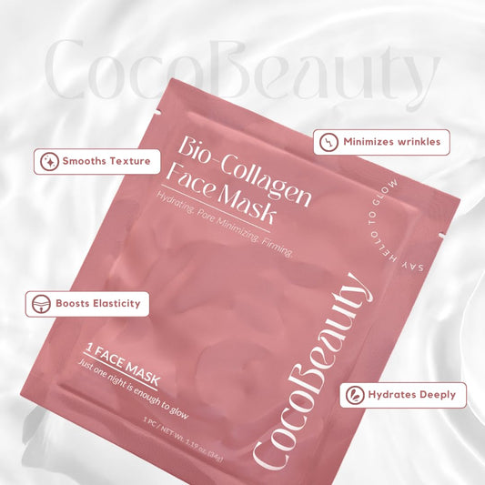 COCOBEAUTY Bio Collagen Face Mask – Hydrating & Anti-Aging Korean Collagen Sheet Masks, Deep Hydration, Smooths Fine Lines, Overnight Face Mask for Radiant Skin (4 pcs)