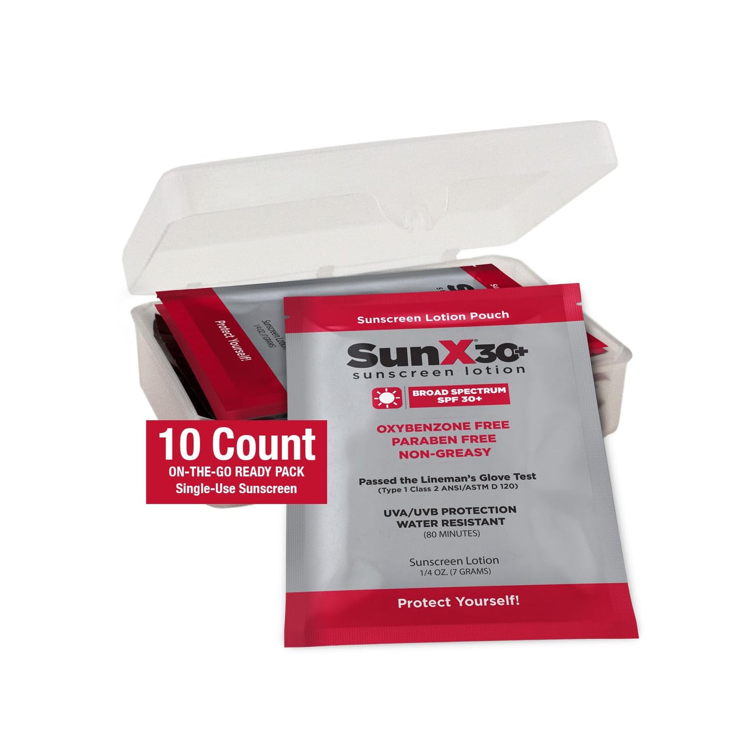 CoreTex Sun X 30+ SPF Individual Sunscreen Packets Travel Size w/Carrying Case - Pack of 10 Paraben, Oxybenzone, & Oil Free Sunscreen - No White Cast and Water & Sweat Resistant Up to 80 Minutes
