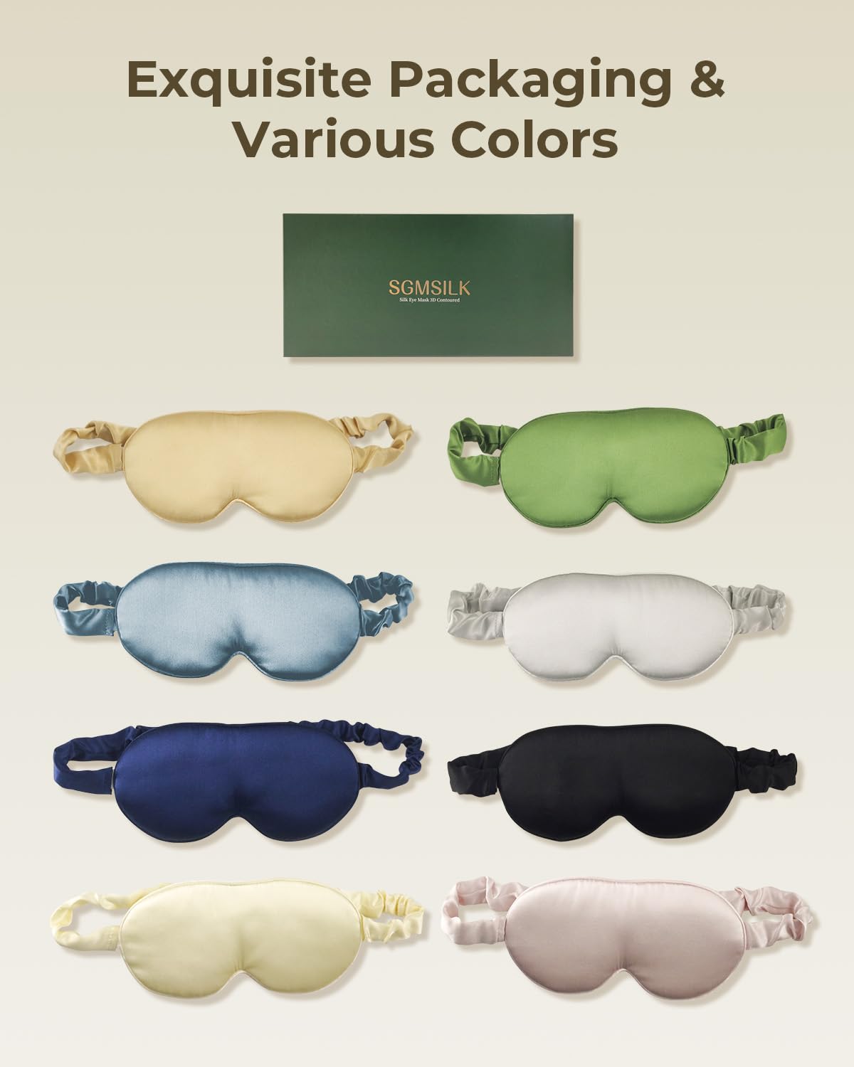 SGMSILK 100% Pure Mulberry Silk Sleep Mask, 3D Contoured Cup Eye Mask for Sleeping, 22 Momme Super Soft Breathable Blindfold, Adjustable Blackout Travel Silk Eye Cover Ivory