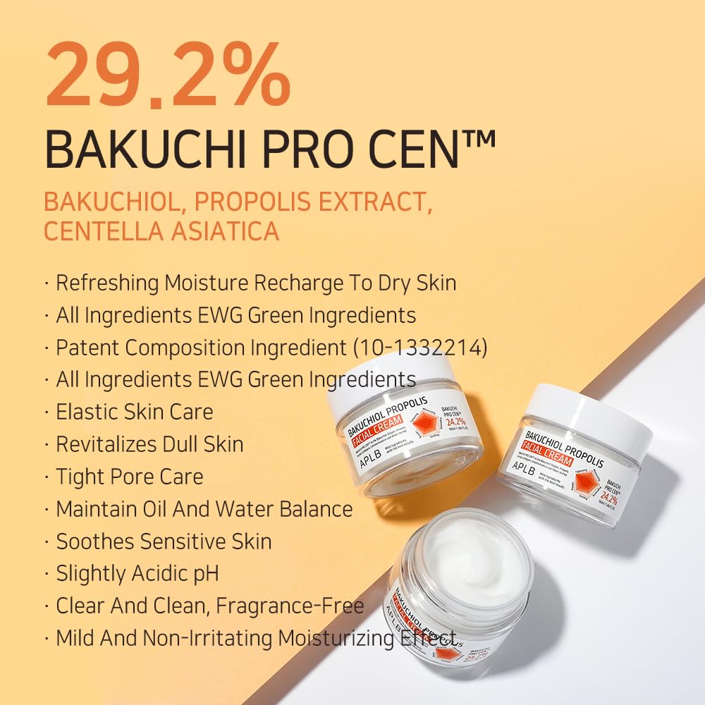 APLB Bakuchiol Propolis Facial Cream | BAKUCHI PRO CEN™ 24.2% 1.86 FL.OZ/Korean Skincare, Wrinkle care, Deep hydration, Revitalize for gentle and improve skin texture