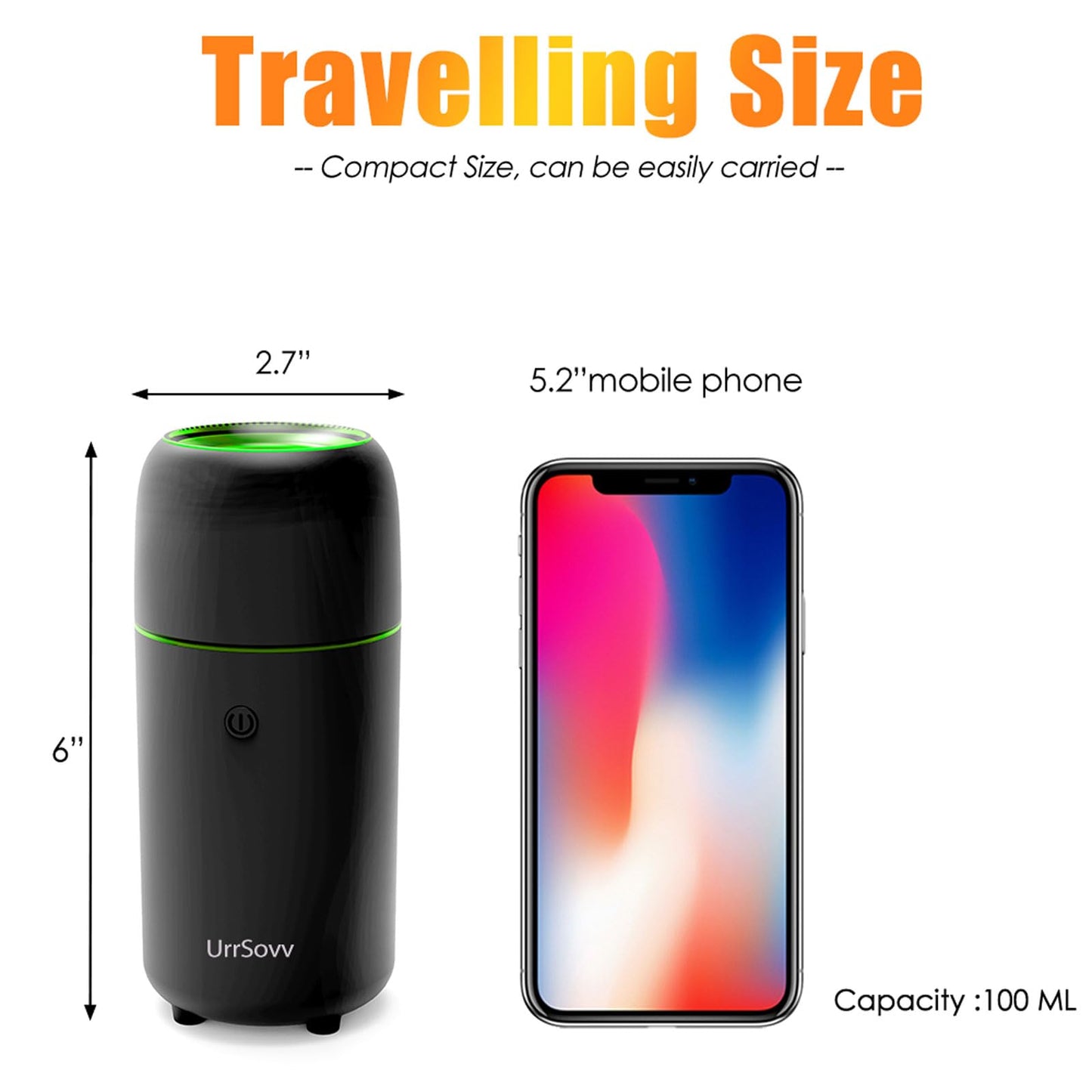 UrrSovv Humidifiers Car Diffusers for Essential Oils USB Car Humidifier Aromatherapy Diffusers with 7 Color Flame Lights for Car Home Office Gift (Black)