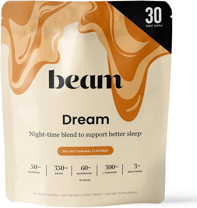 Beam Dream Sleep Powder, L-Theanine, Apigenin, Reishi and Magnesium, Third Party Tested Natural Sleep Aid & Sleep Supplement for Deep Sleep, Relaxation and Recovery, Natural Sleep Support, 30 Servings