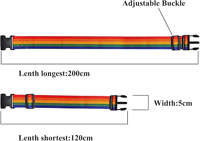 2 Pack Suitcase Belts, Adjustable Luggage Straps, Bright Colors Travel Packing Straps with Quick Release Buckle (Rainbow)