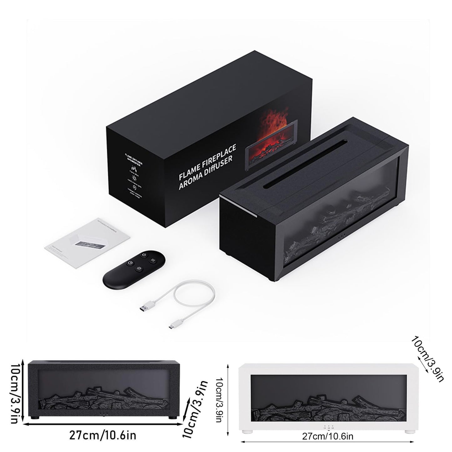 Mini Fireplace Diffusers for Essential Oils Fireplace Humidifier with Remote 150ml Fireside Ultrasonic Humidifier Bonfire Flame Diffuser with 7 Colors Light for Home Room Office (Black)