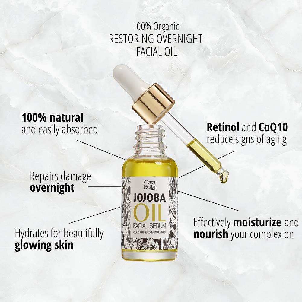 Organic Jojoba Oil Face Serum, Anti Aging Serum, Wrinkle Reduction, Vitamin E, Skincare Facial Serum Reduces Dry Skin, Acne Scars, Pimples, Rosacea, Eczema Psoriasis, Seborrheic Dermatitis