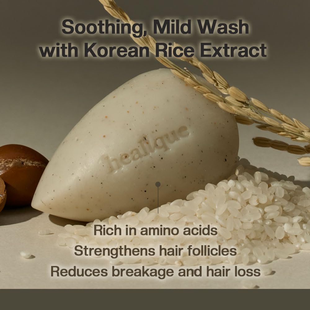 Healique rituels Bar Shampoo and Conditioner for Thin Hair (Massage Soap) (Organic Oils) 2.12oz - Rice (Small)