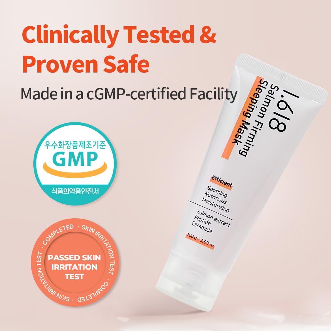 1.618 Salmon Firming Sleeping Mask with Ceramides & Hyaluronic Acid – Hydrating, Soothing, Anti-Wrinkle Overnight Face Mask for Dry & Sensitive Skin | Fragrance-Free | K-Beauty | 3.53oz