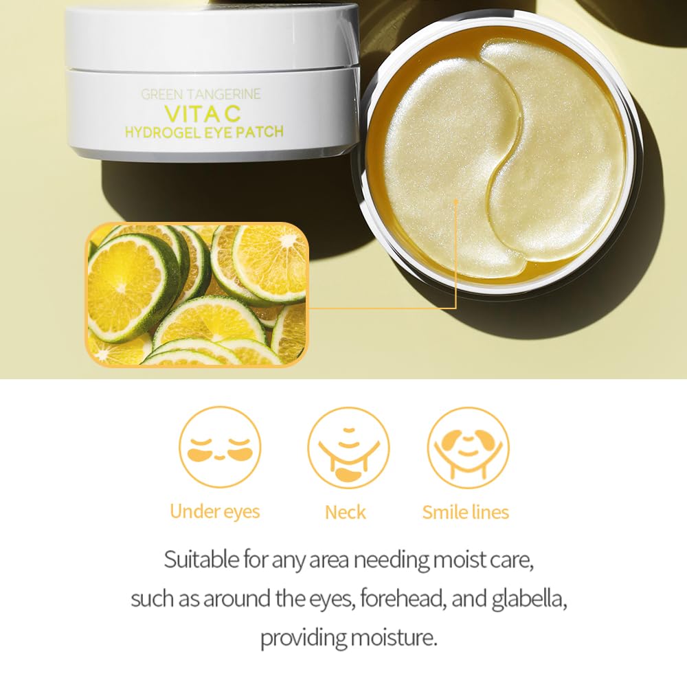tenzero Green Tangerine Vita C Hydrogel Eye Patch 60 Patches (90g), Vitamin C Treatments for Dark Circles, Puffy Eye, Fine Lines, Brightening, Hydrating Eye Pads, Korean Under Eye Masks Skincare
