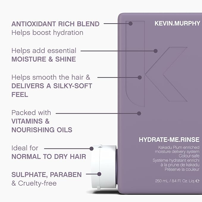 KEVIN.MURPHY HYDRATE-ME.RINSE - Moisturising Conditioner - For Normal & Dry Hair - Hair Repair - Colour Safe Conditioner - With Antioxidant Blend & Kakadu Plum - 250 mL / 8.4 fl oz