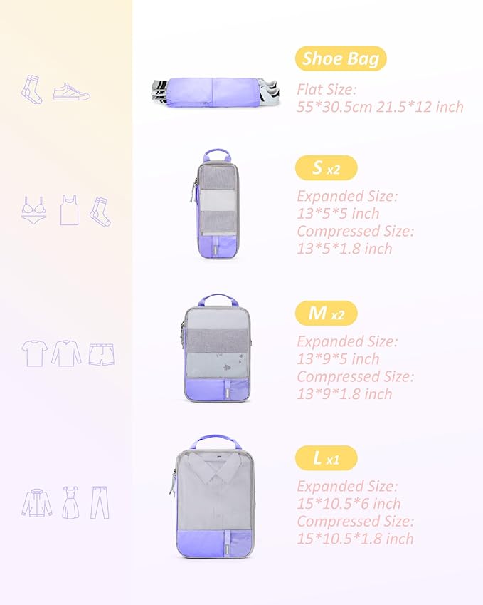 BAGSMART 6 Set /4 Set/2 Set Compression Packing Cubes for Travel, Lightweight Luggage Organizer Bags, Durable Space Saver Bags Travel Essentials