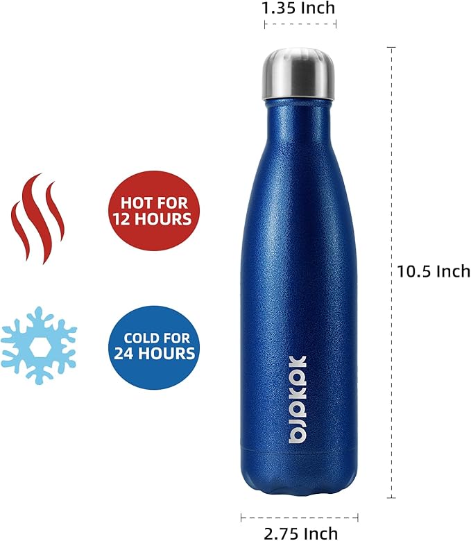 BJPKPK Insulated Water Bottles 17oz, Leak Proof Stainless Steel Water Bottle Keeps Cold for 24 Hours Hot for 12 Hours, BPA Free,Blue