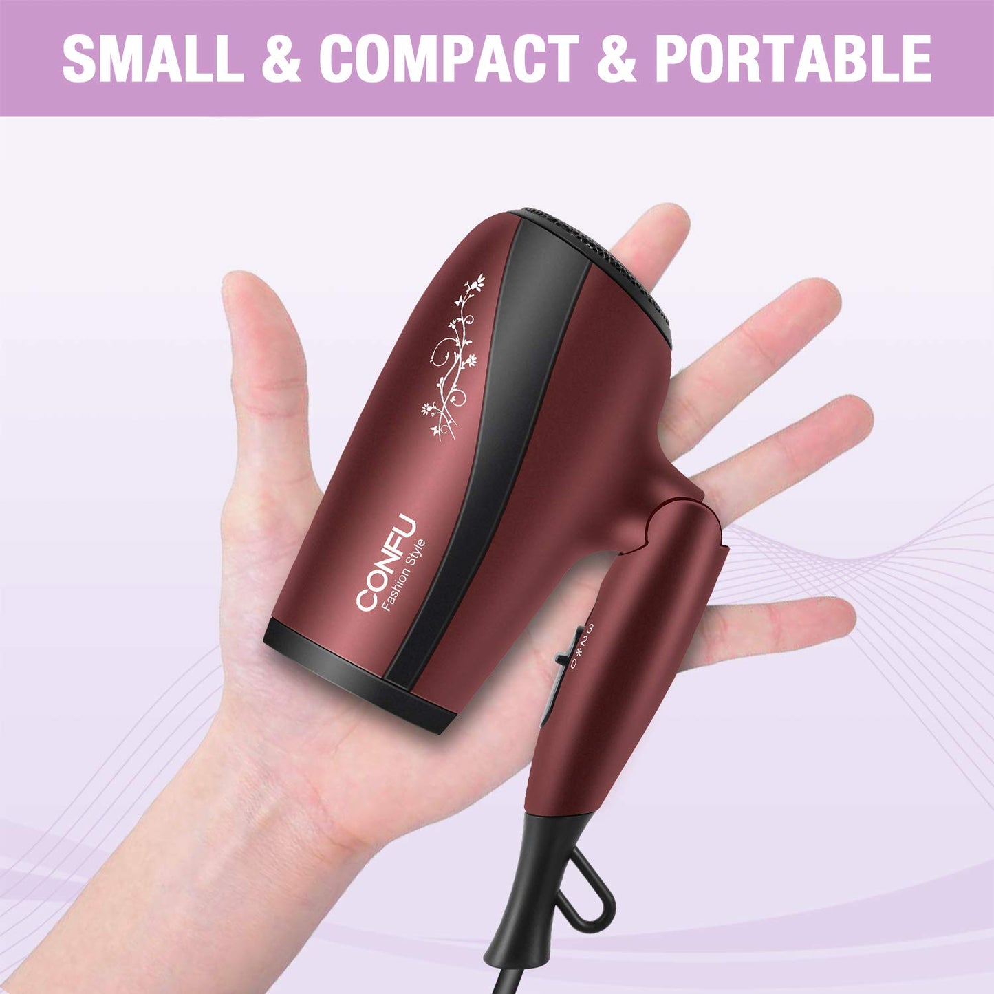 CONFU Portable Travel Blow Dryer, 1600W Ceramic Tourmaline Ionic Hair Dryer, Compact Folding Lightweight Hair Dryers for Women,1600 Watt Shine & Style Small Hair Dryer