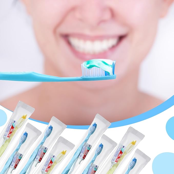 300 Sets Bulk Disposable Toothbrushes Toothpaste Floss Individually Wrapped Dental Floss Pick Kit Homeless Hygiene Kit Bulk Homeless Care Package Supplies for Travel Hotel (Blue,Pink)