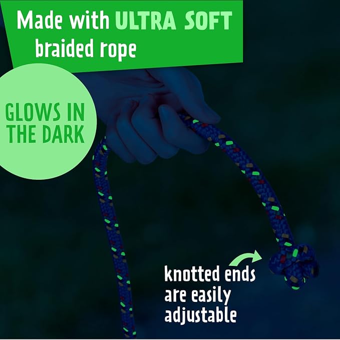 Just Jump It 8 Foot Glow in the Dark Jump Rope for Kids, Active Outdoor Youth Fitness Exercise Equipment, Braided Nylon Gym Accessories