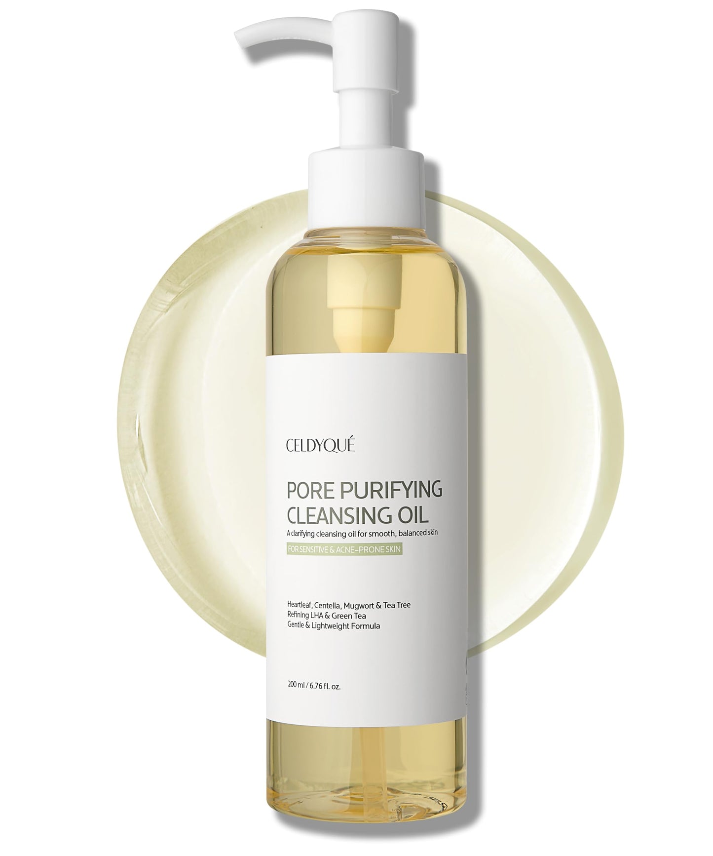 CELDYQUE Pore Purifying Cleansing Oil – Korean Face Wash with Centella, Tea Tree, Green Tea & LHA – Gentle Makeup Remover for Sensitive, Acne-Prone Skin, Deep Pore Cleanser, 6.76 fl oz