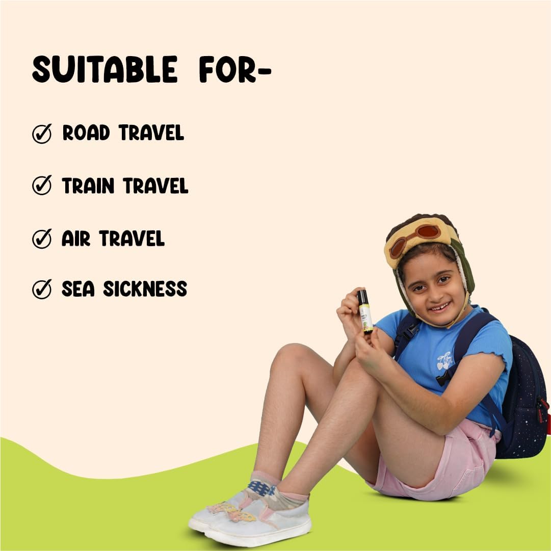 Herb Tantra Travel Ease Junior Kids Roll-On | Anti-Nausea Aromatherapy for Motion Sickness and Vomiting | for Car, Sea, Air Travel |All-Natural Non Drowsy