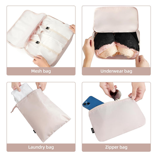 BAGAIL 10 Set Packing Cubes Various Sizes Packing Organizer for Travel Accessories Luggage Carry On Suitcase-Cream