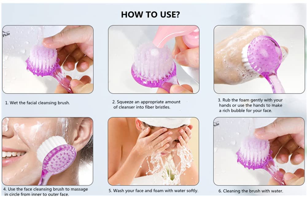 4 Colors Facial Cleansing Brush, Beomeen Face Scrubber Exfoliating Brush Face Wash Scrub Exfoliator for Skin Care, Makeup Removal (Blue, Pink, Purple, Clear)