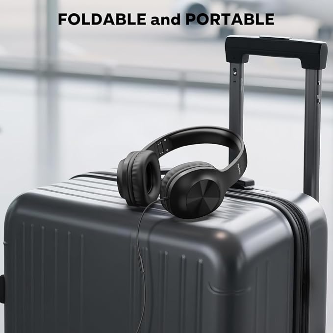 2025 Upgraded USB Type C Wired Headphones, Over-Ear Headphones with Microphone and Volume Control Foldable Corded Stereo for Smartphone Tablet(Black)