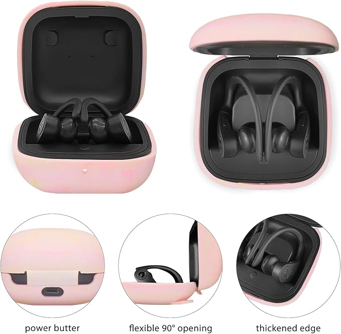 Compatible with Powerbeats Pro, Soft Silicone Case with Gold Heart Pattern for Powerbeats Pro Case with Cute Butterfly Keychain for Girls Women (Camouflage Pink)