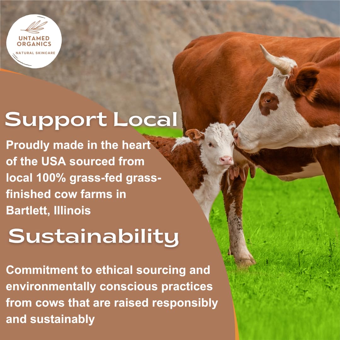 Untamed Organics Pure Tallow Lip Balm | 100% Grass-Fed Beef Tallow and Organic Beeswax | Moisturizing Lip Care for Dry, Chapped Lips | Hypoallergenic, Fragrance-Free | Handcrafted in USA | 4-Pack