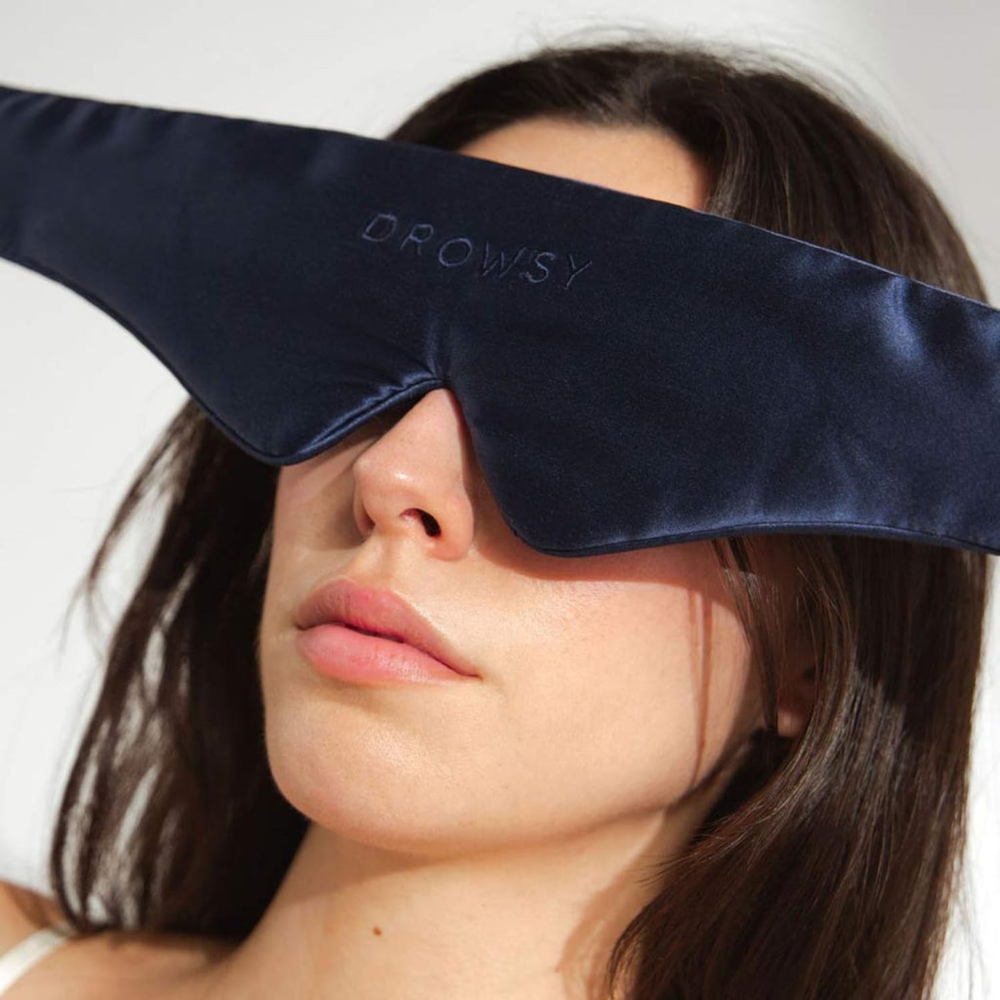 Drowsy Featherweight Silk Sleep Mask – Luxury Blackout Eye Mask for Sleeping & Travel, 100% Mulberry Silk, Lightweight Comfort, Adjustable Strap, Protects Skin & Hair - Midnight Blue